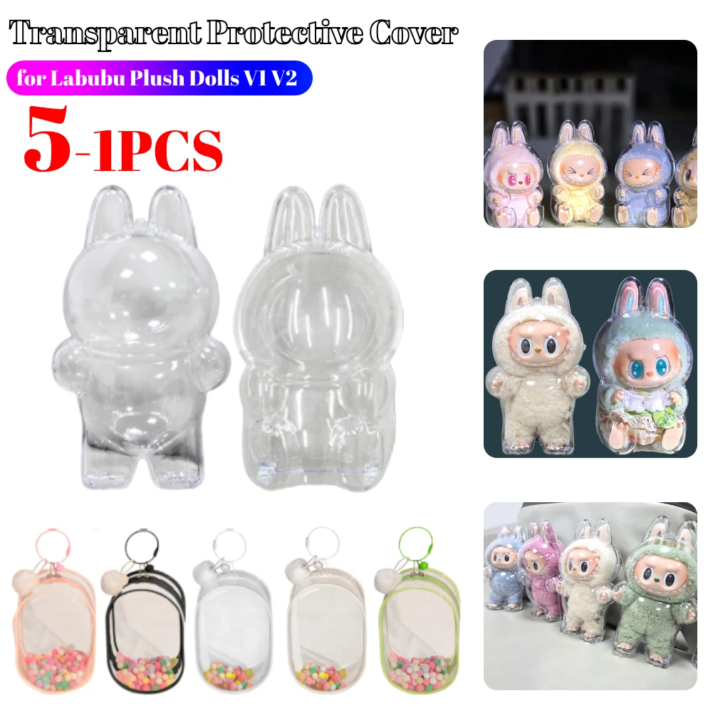 Para Labubu V1 V2 cubierta protectora transparente monstruo juguete elfo muñeca caja de almacenamiento a prueba de polvo colgante bolsa de muñeca de felpa cubierta de exhibición
