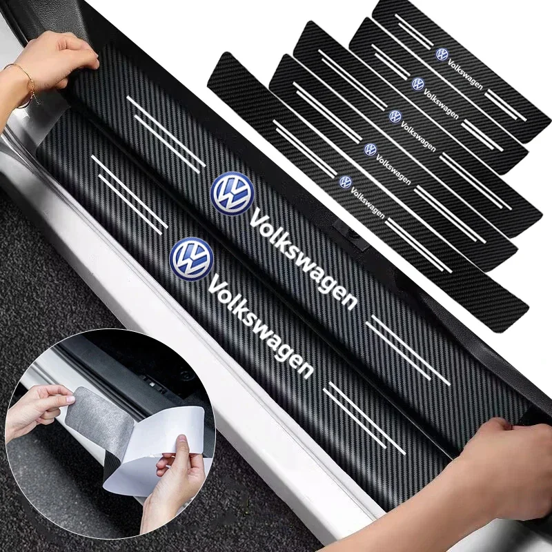 1/4/5 Uds. Pegatinas de fibra de carbono para decoración de placa de desgaste de alféizar de coche para Volkswagen VW Golf Polo Tiguan Passat Touareg Magotan Touran