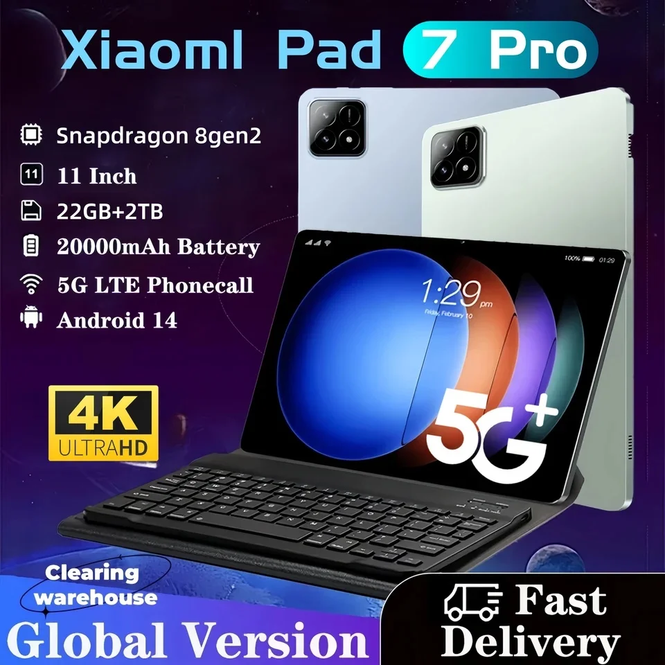 2025 XioaMI Pad 7s Pro Tablet Originele 10.1 inch Scherm Tabletten Android 15 10000 mAh 5G Wifi Dual SIM 22 GB + 2 TB Tab PC Voor Kinderen
