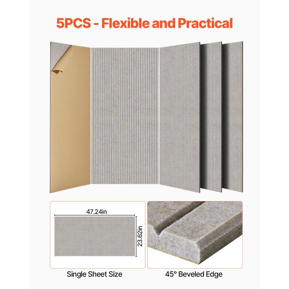 Acoustic Wall Panels 5 Pack Self Adhesive Soundproof Foam 47.2 x 23.6 x 0.4 Inch Camel Color