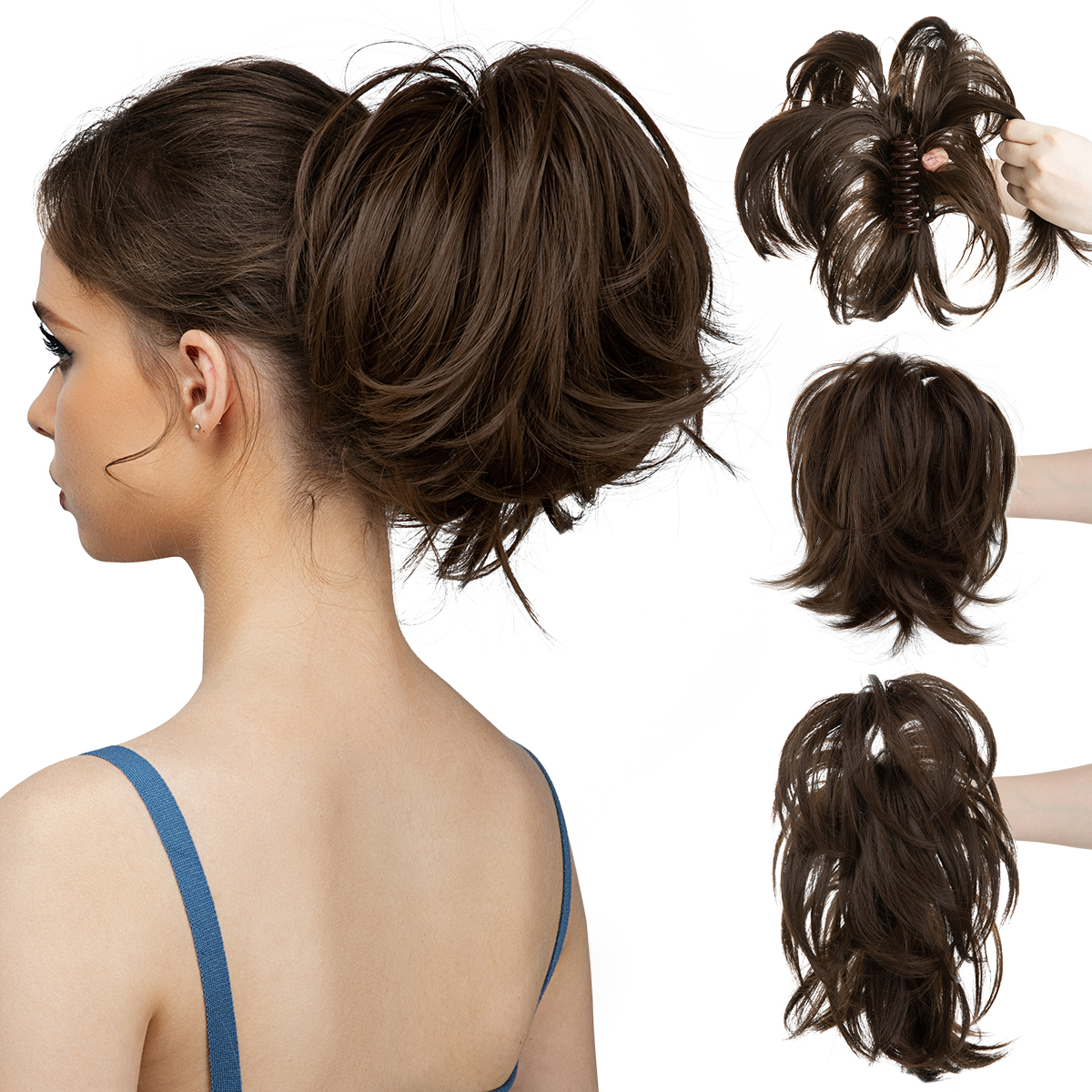 Clipe sintético na extensão rabo de cavalo para mulheres, peruca bricolage, coque de cabelo premium, loira falsa, pigtail falso, p025