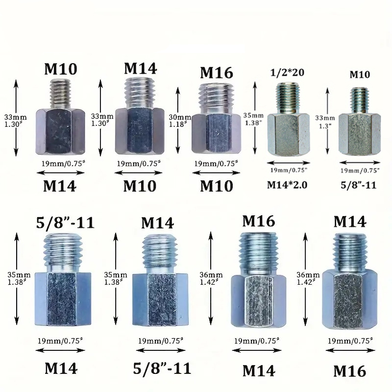1 Stück Mehrzweck-Adapter M14 auf M10/M16 oder M14 auf 5/8-11 oder 5/8-11 auf M14 Universal-Gewindekonverter für Polierscheibe und Scheibe