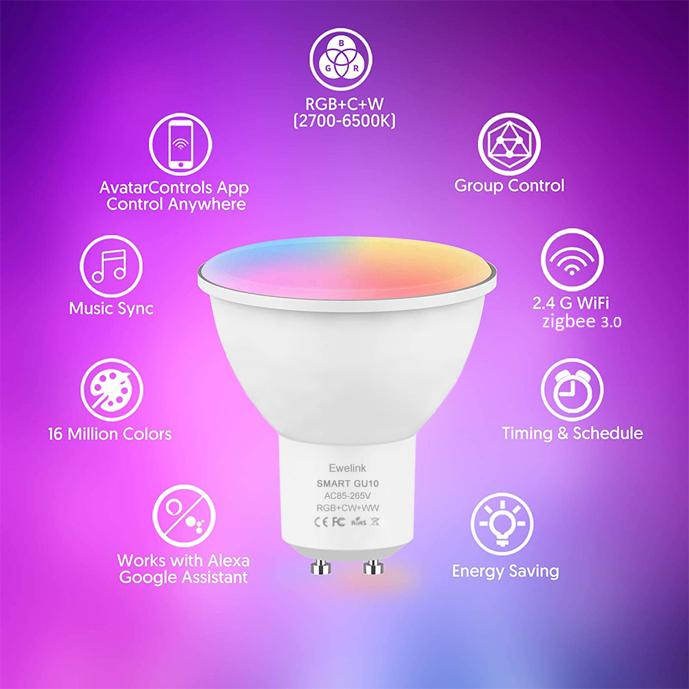 Smart ZigBee GU10 WiFi Smart LED Glühbirne RGB C+W 5W Dimmbare Lampen EWelink APP Control Spotlight Glühbirne Funktioniert mit Alexa Google