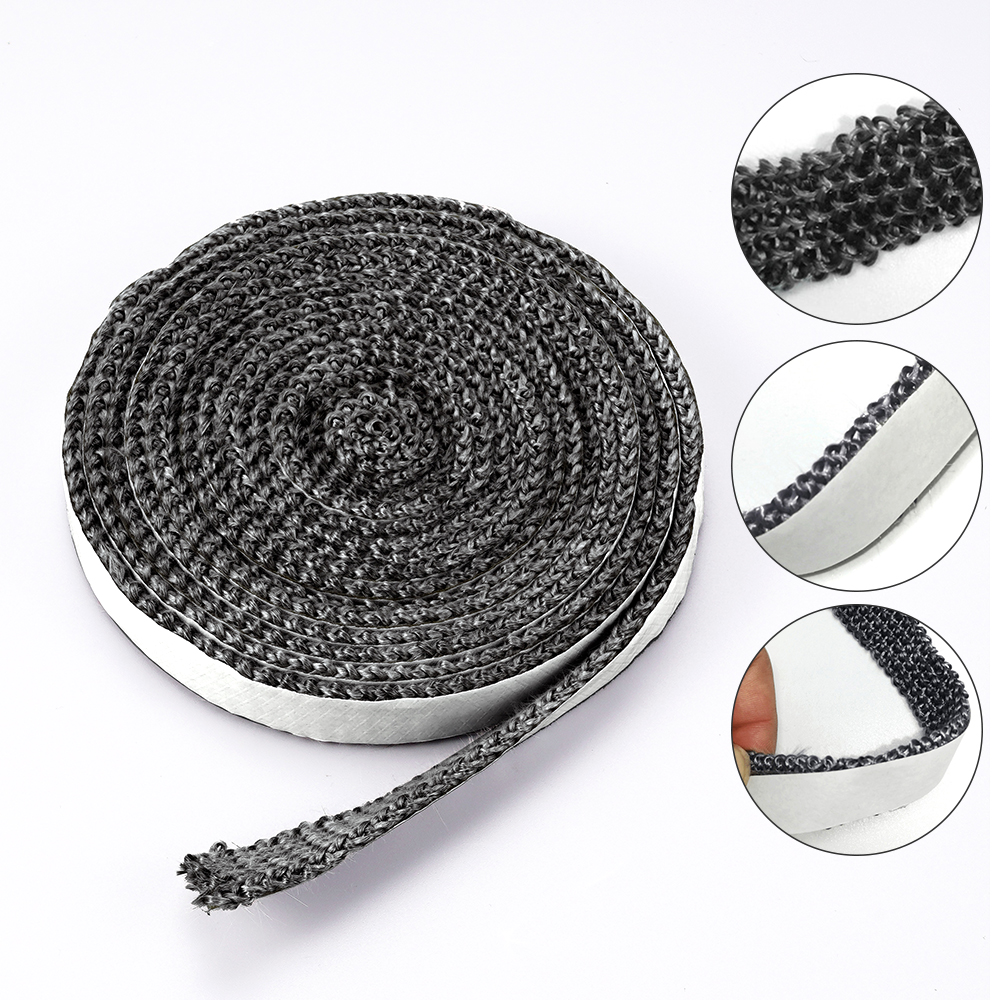 2 m/3 m schwarzes flaches Öfenseil, selbstklebendes Fiberglas-Kamin-Kamin-Tür-Dichtungsschnur, Ersatz-Dichtungsband, 10 mm/15 mm