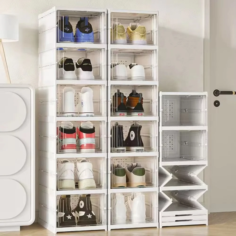 3/6 ชั้นพับรองเท้ากล่องเก็บรองเท้าผ้าใบโปร่งใสกล่องรองเท้า STACKABLE ป้องกันฝุ่นตู้รองเท้า Organizer ชั้นวางของ