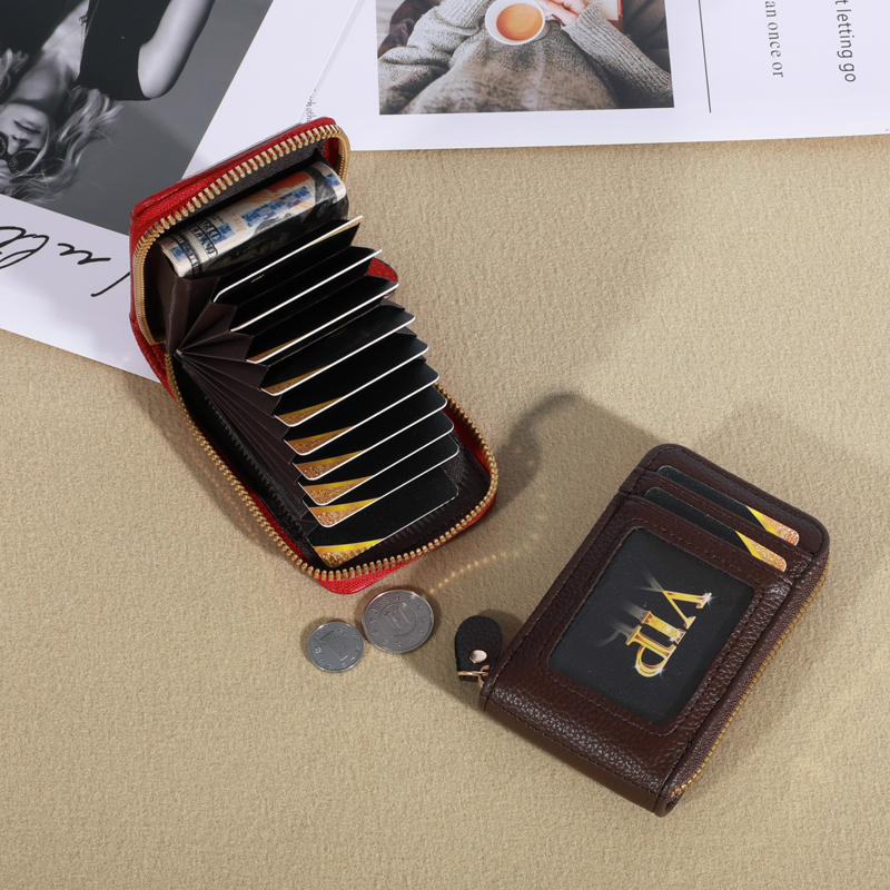 Portafoglio per carte di credito da donna, portafoglio multi-carta con finestra identificativa, porta carte con cerniera per donna