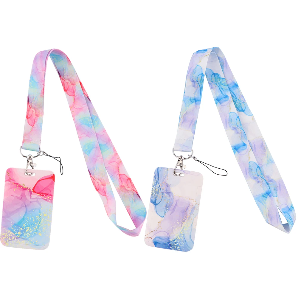 Ransitute R2504 pintura artística rosa azul mármol patrón cordón tarjeta de crédito titular de la identificación insignia mujeres banco tarjeta de visita cubierta insignia