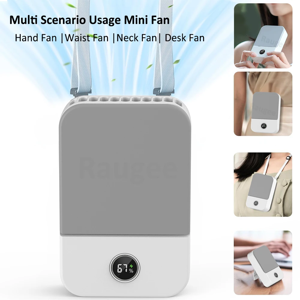 Tragbarer Taillenventilator für den Außenbereich, Mini-Hängehalsventilator, 3 Gänge, starker Wind, blattloser Taillen-Halsventilator, Luftkühler, USB-Ventilator, 2000 mAh