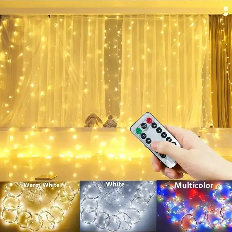 Cortina de 3/4/6m, 100/600LED, guirnalda de luces LED, adorno USB, Control remoto, guirnalda de luces, decoración navideña, dormitorio y hogar
