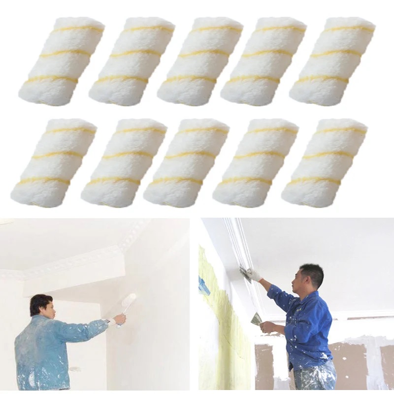 Latex Paint Roller Brush, cerdas densas, pintura de paredes, armários, portas, cercas, 10 pcs