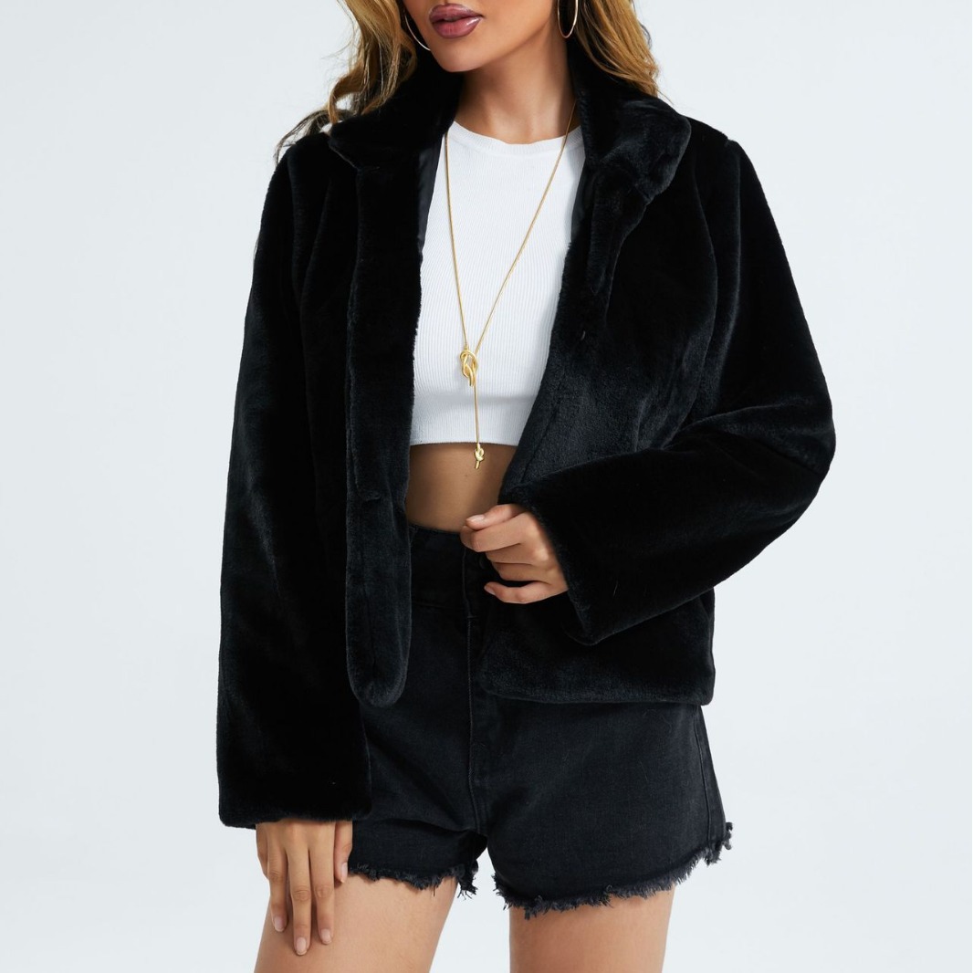 สีดําสีขาวเสื้อขนสัตว์Fauxผู้หญิงฤดูใบไม้ร่วงฤดูหนาวฤดูหนาวคุณภาพสูงสั้นเสื้อขนสัตว์เทียมหญิงใหม่Plush ...