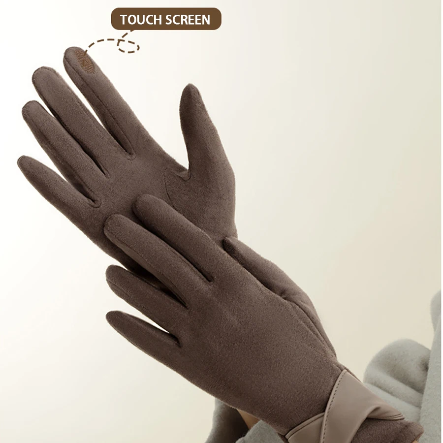 Korean version of warm gloves for women's winter fashion, simple temperament, and velvet anti cold touch screen riding windproof