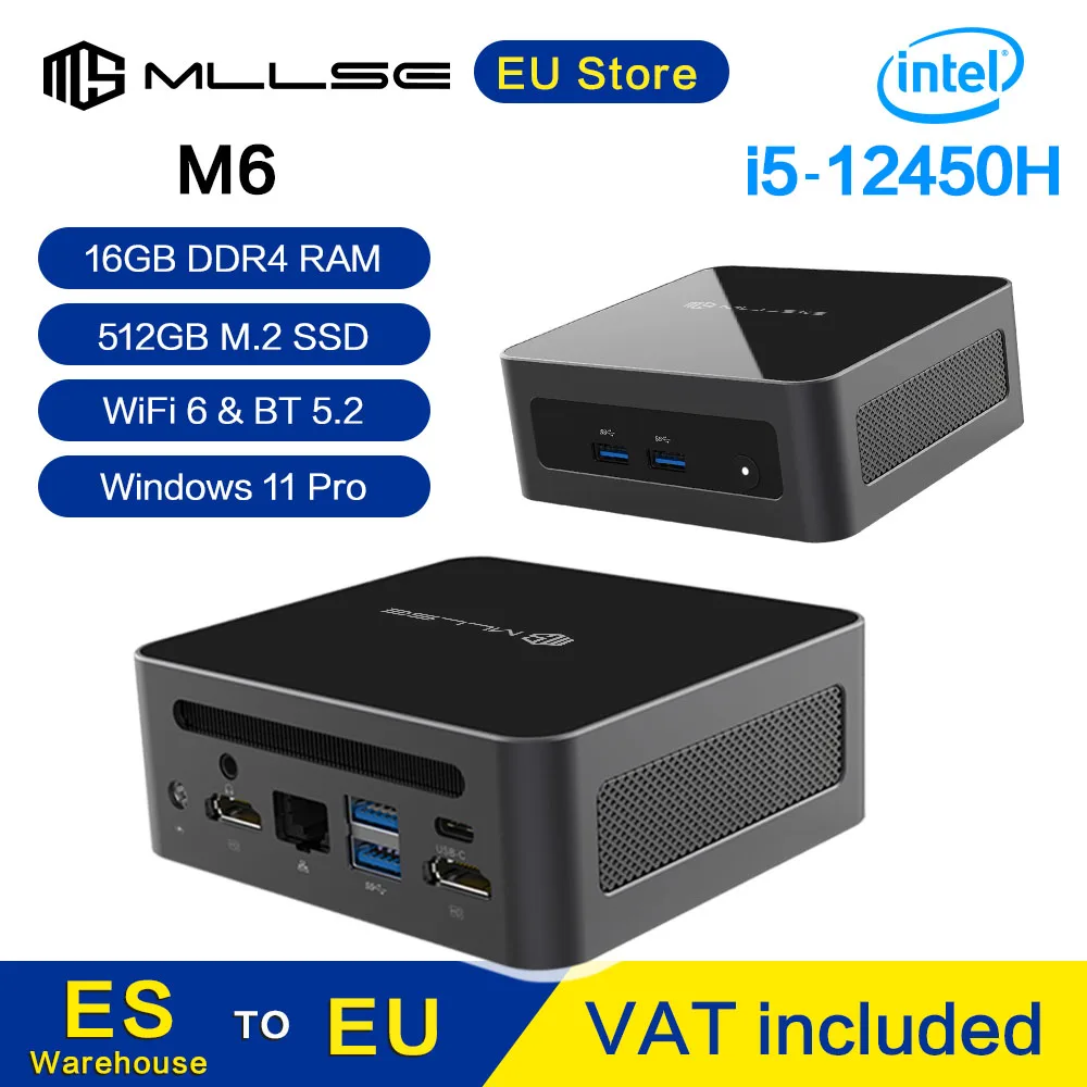 MLLSE M6 Mini PC Intel Core i5-12450H CPU 16GB RAM 512GB SSD WiFi6 BT5.2 Windows 11Pro Mini komputer stacjonarny