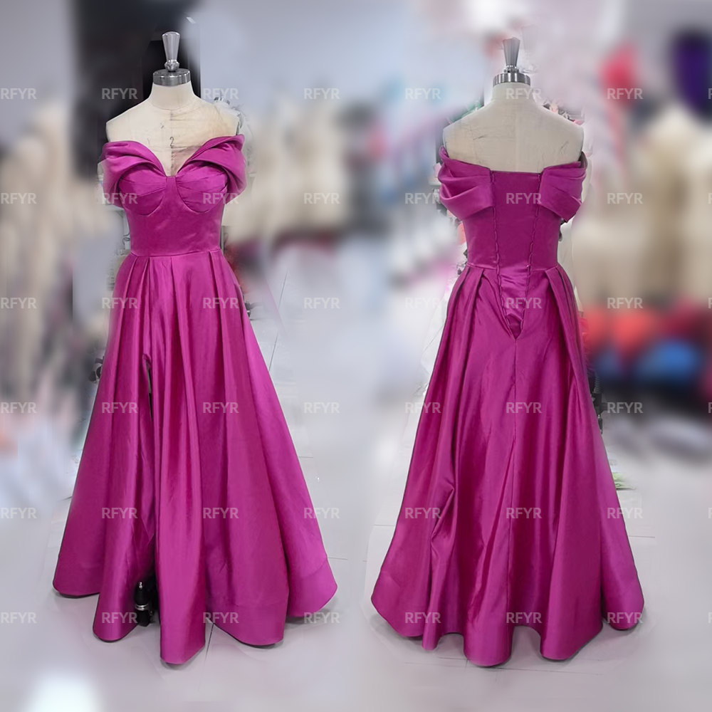 RFYR Elegancka plisowana suknia wieczorowa z satynowym rozcięciem z boku Sukienka wieczorowa z odkrytymi ramionami Sukienka na studniówkę dla kobiet robes de soirée Customized