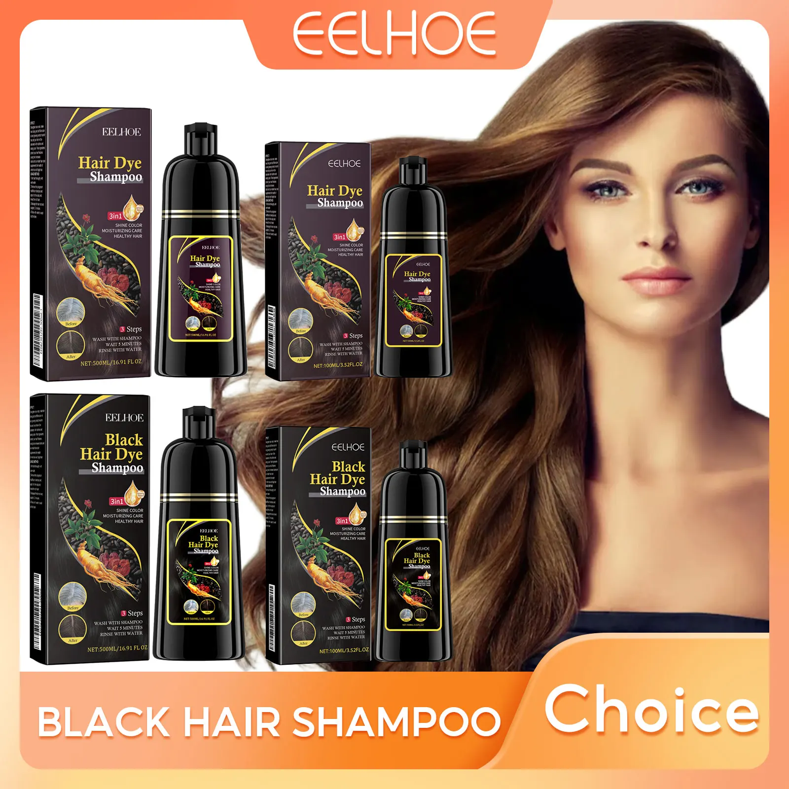 EELHOE Zwarte Haarverf Shampoo Covers Grijs Haar Behandeling Natuurlijke Organische Polygonum Professionele Magische Haarkleur Shampoo 500 ml