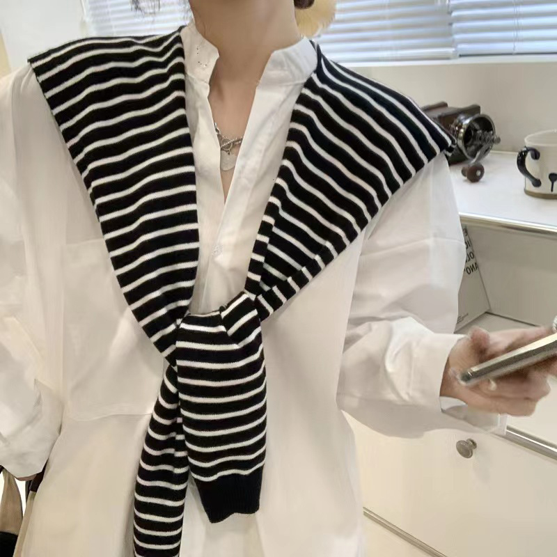 Frauen Bluse Schultern Koreanischen Stil Gestrickte Schal Gefälschte Kragen Cape Geknotet Schal Streifen Nackenschutz Schal Kleidung Dekoration