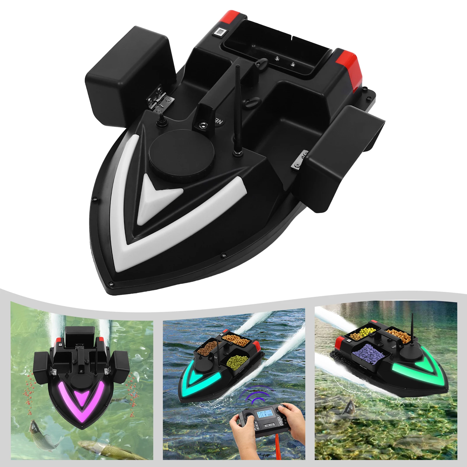 500 m Köderboot GPS, Angelköderboot mit LED RC, automatische Rückkehr, Wind- und Wellenbeständigkeit, Angelköderboot 3 Köderboxen