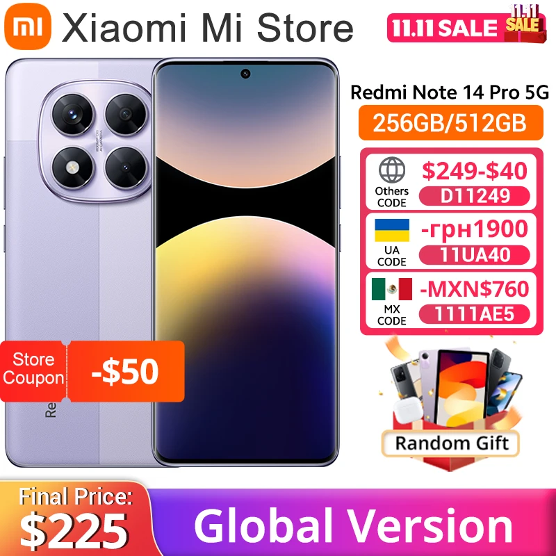 Versão global xiaomi redmi note 14 pro 5g smartphone mediatek dimensão 7300-ultra 200mp câmera ai nfc 6.67 "amoled disply ip68