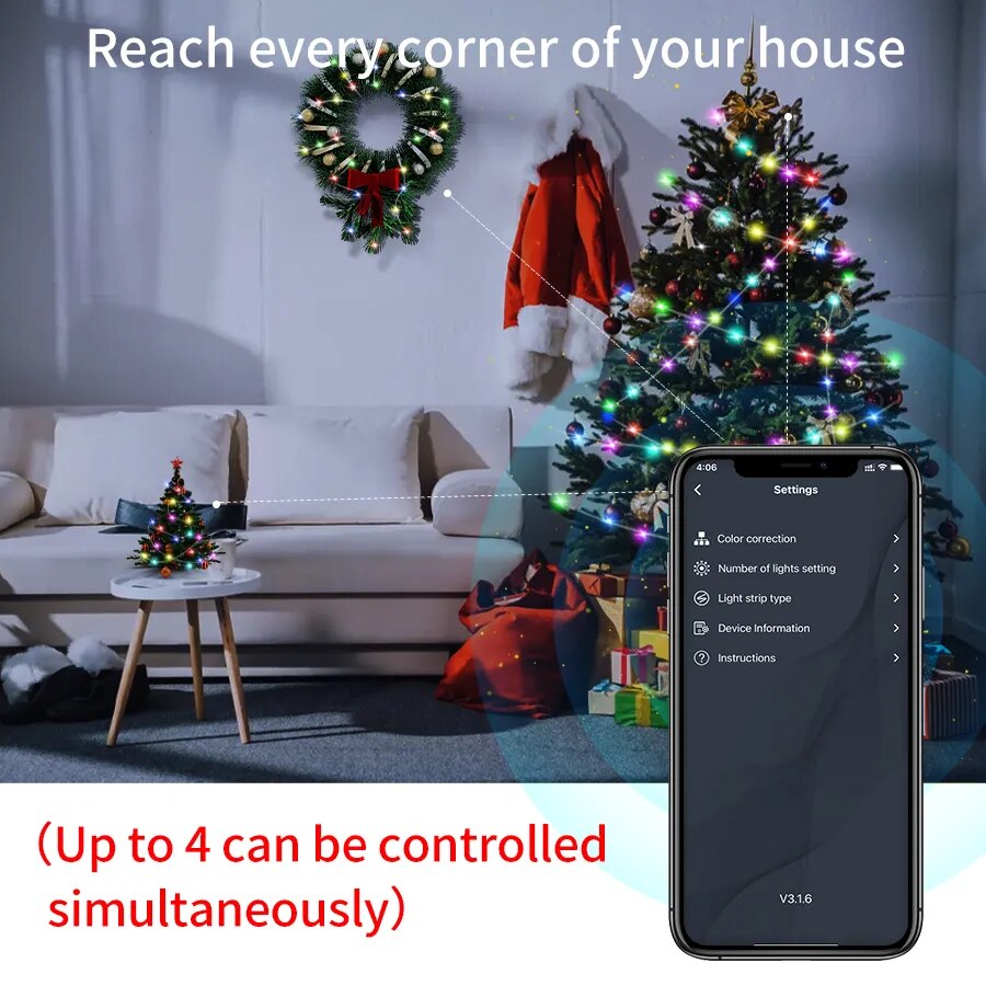 RGB-Smart-Lichterkette, 20 m, Farbwechsel, Oster-Lichterkette, Dekor für Schlafzimmer, Party, Hochzeit, Outdoor, Garten, mit APP und Fernbedienung
