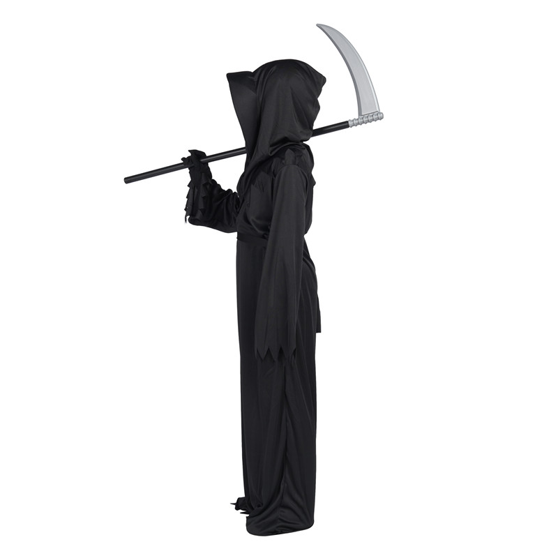 Child Black Red Devil Chain Costume Halloween Red Eye Grim Reaper Horror Play Costume Spooky Cos Robe Sickle Chain Gloves Props