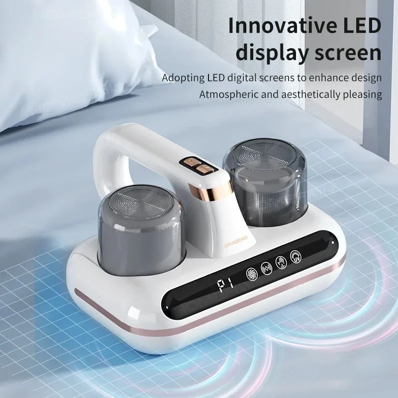 Aspiradora HOMFISHVacuum de ácaros de cama de 10Kpa, tecnología ultrasónica de luz UV-C inalámbrica 5 en 1, fuerte succión, poco ruido para polvo, pelo de mascota