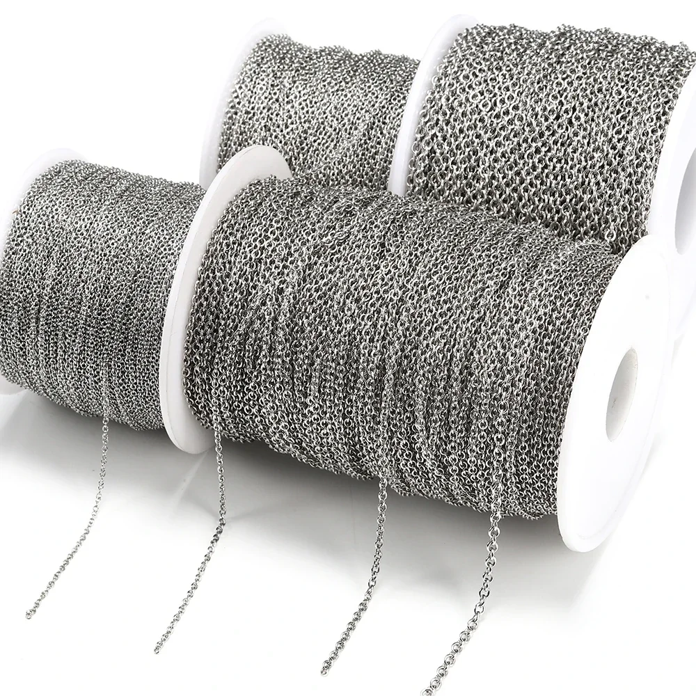 10 metros/rolo de aço inoxidável o forma link cabo correntes redonda cruz corrente para pulseira colar jóias fazendo diy cor prata
