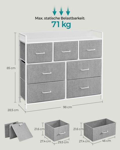SONGMICS Kommode, Schrank, 7 Stoffschubladen mit Griffen, Metallgestell