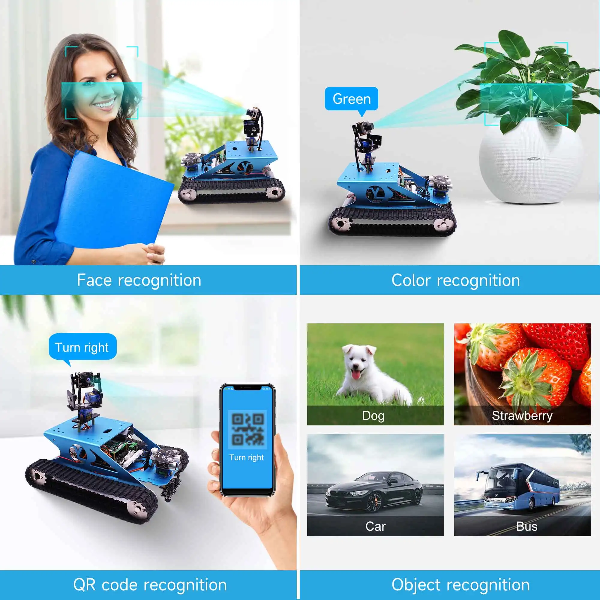 Yahai BOOM Vision G1Tank รถราสเบอร์รี่ Pi ชุดรถหุ่นยนต์โอเพนซอร์สพร้อมกล้องวีดีโอ WIFI สำหรับ RPI 4B 3B + สำหรับการเขียนโปรแกรมทางการศึกษา