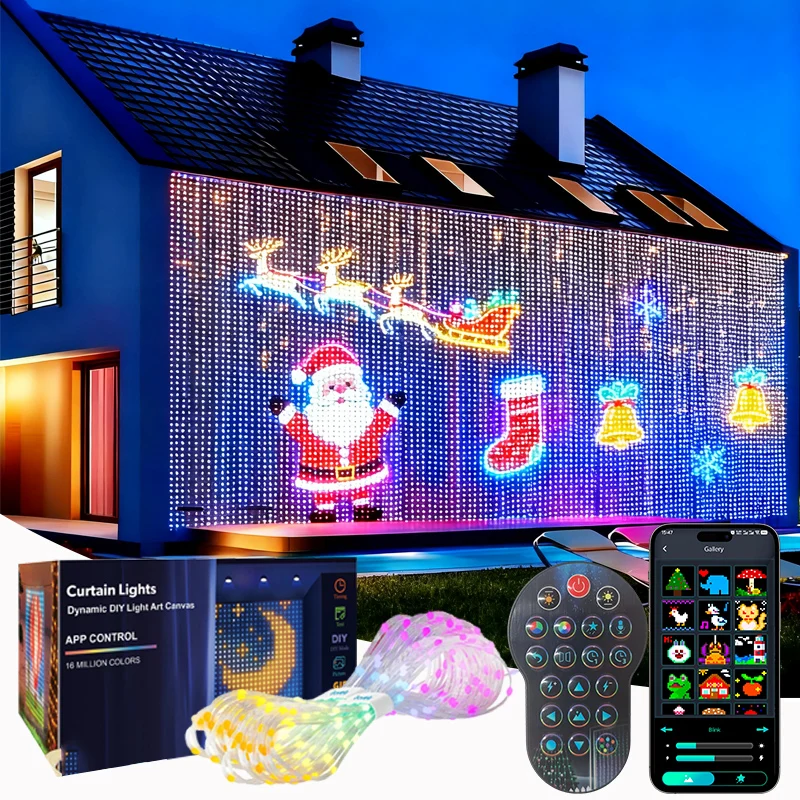 1/2 Uds. Cortina de luces LED inteligentes guirnaldas de luces LED Control por aplicación sincronización de música patrón DIY impermeable para decoración de fiesta interior y exterior