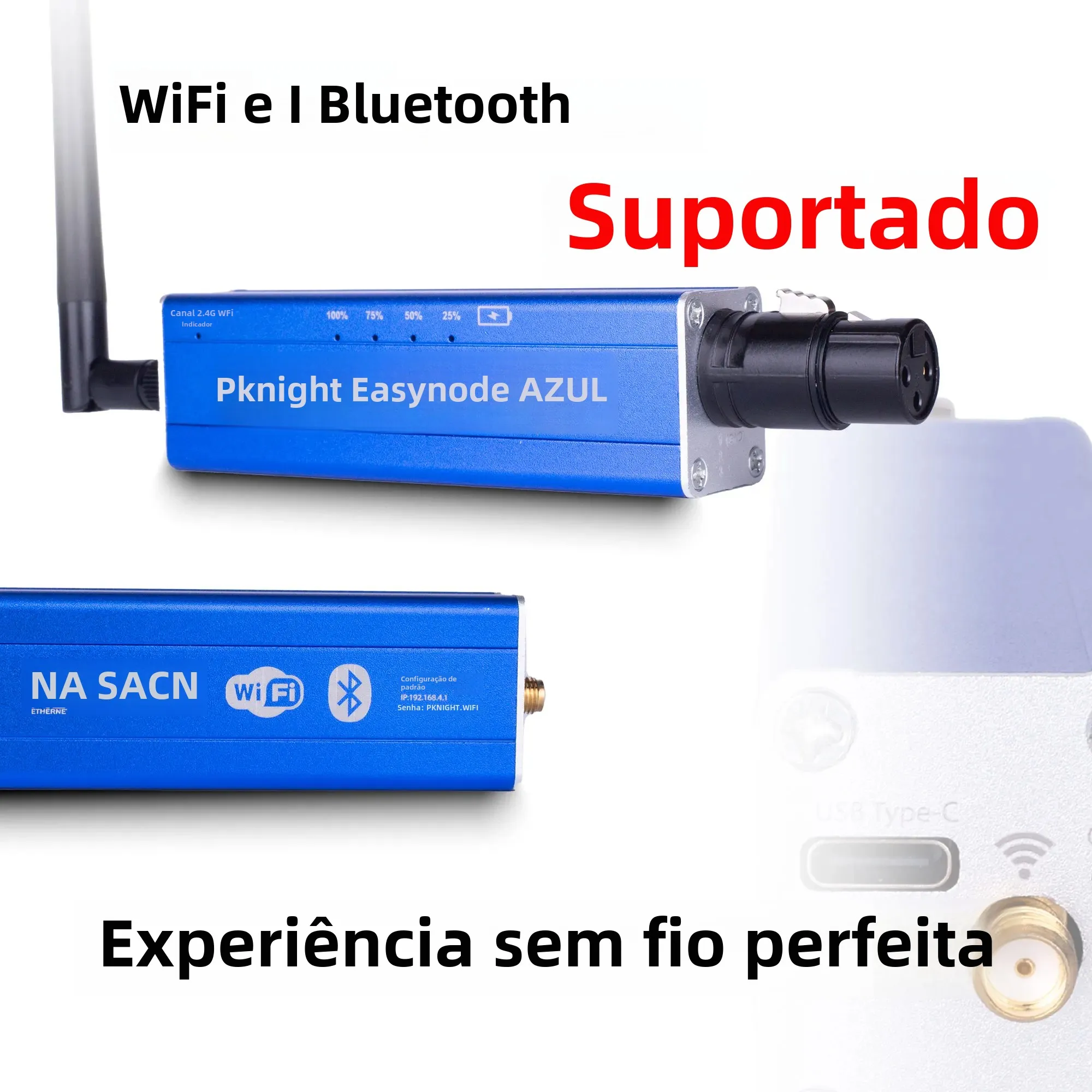 Controlador DMX sem fio 2.4G atualizado Pknight Easynode AZUL com interface dupla WiFi e Bluetooth Artnet e transceptor sACN