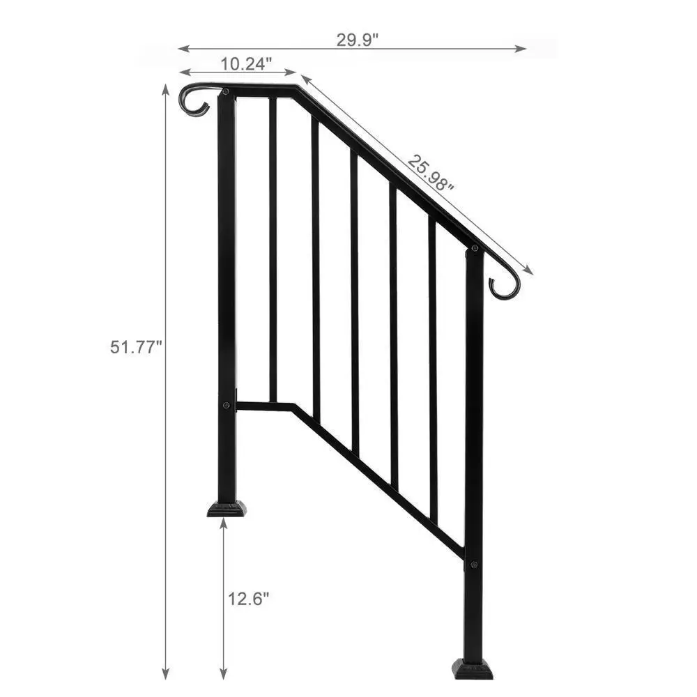 Handrails for Outdoor Steps Matte Black Wrought Iron, Stair Railing for 2-3 Step