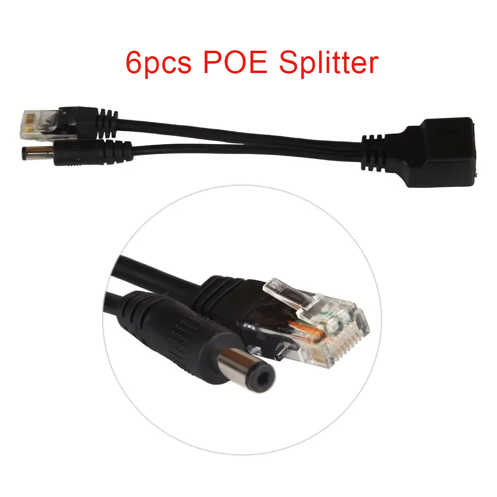 12 szt. (6 par) Adapterów POE Kabel RJ45 Injektor POE + Zestaw Rozdzielacza POE Zasilanie przez Ethernet Adapter do Kamer POE 5V 12V 24V 48V