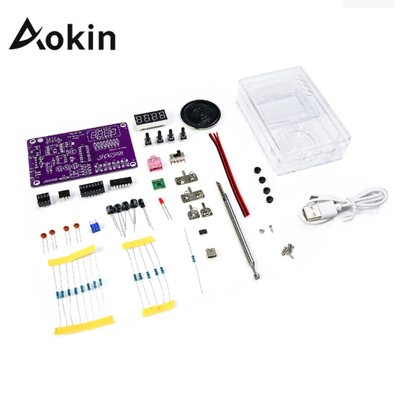 Aokin DIY FM Radio Electronic Kit Adjustable Frequency 87-108MHz Digital Display DIY Soldering Project Practice Solder RDA5807S