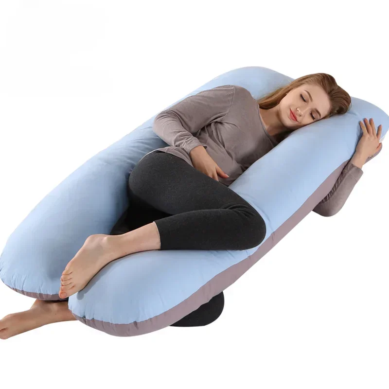 Travesseiro materno para mulheres, algodão, cor combinando, removível, lavável, em forma de u, suporte de cintura, travesseiro, maternidade, corpo