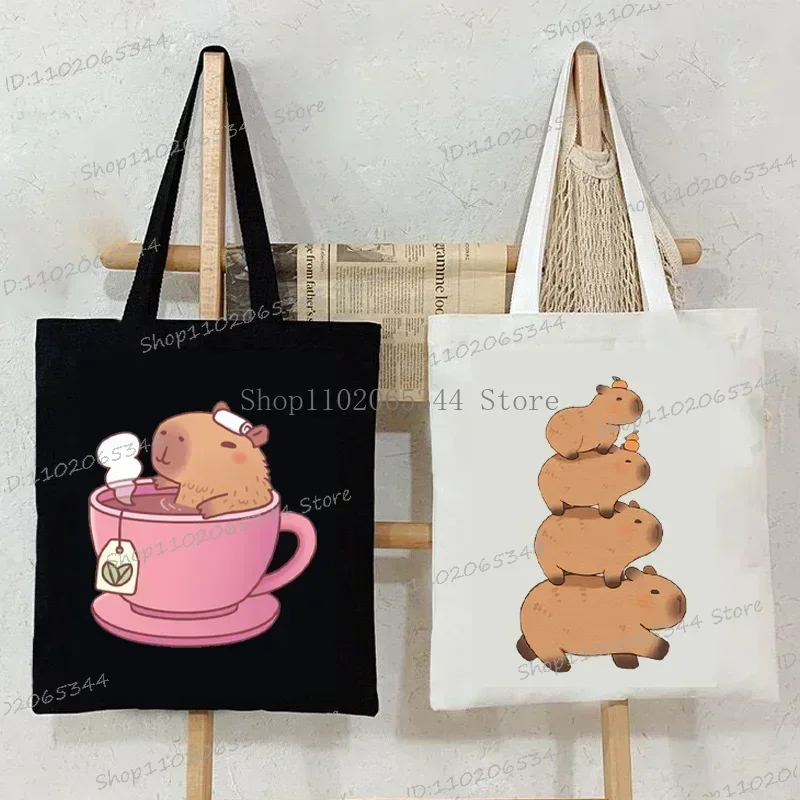 Cute Capybara Canvas Bag for Women Shopper Handbags Environmental Storage Reusable Shoulder Tote Bag Cartoon Capybara Hand Bag