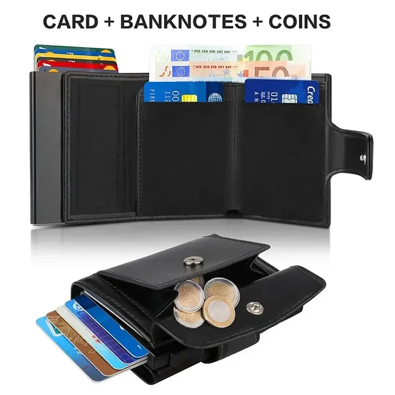 Rfid 극세사 가죽 남성용 지갑, 스마트 슬림 얇은 동전 주머니 지갑, 카드홀더 3 중 지갑, 머니 백, 패션