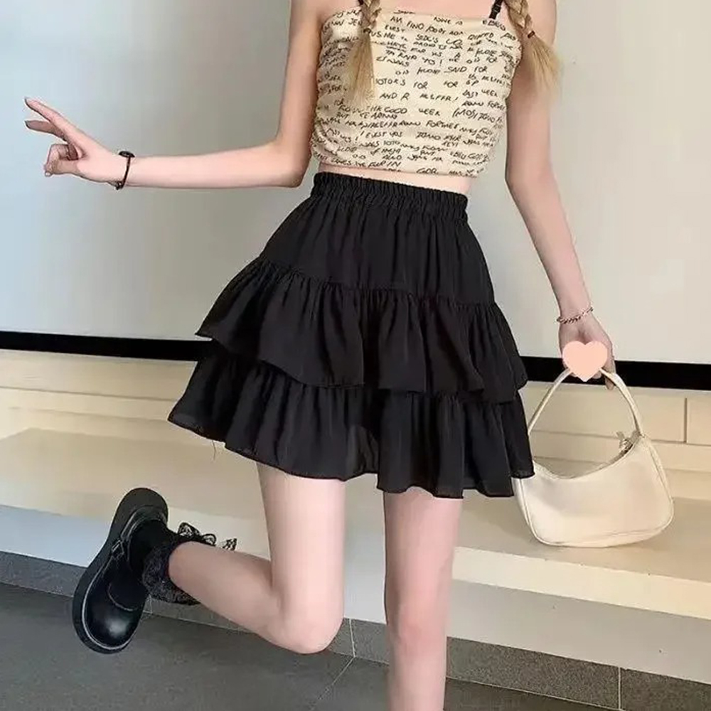 Geplooide A-lijn Rok Witte Vrouwen Ruches Zoete Hottie Preppy Stijl Elastische Elastische Taille Slanke Dunne SimpleCasual Zomer Groothandel