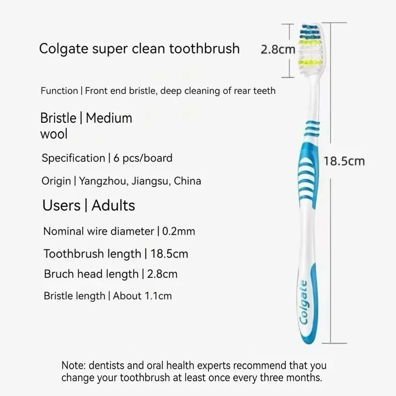 6-Pack Soft & Medium Bristle Toothbrushes Set Colgate-Style Unisex Family & Travel Ergonomic Handle