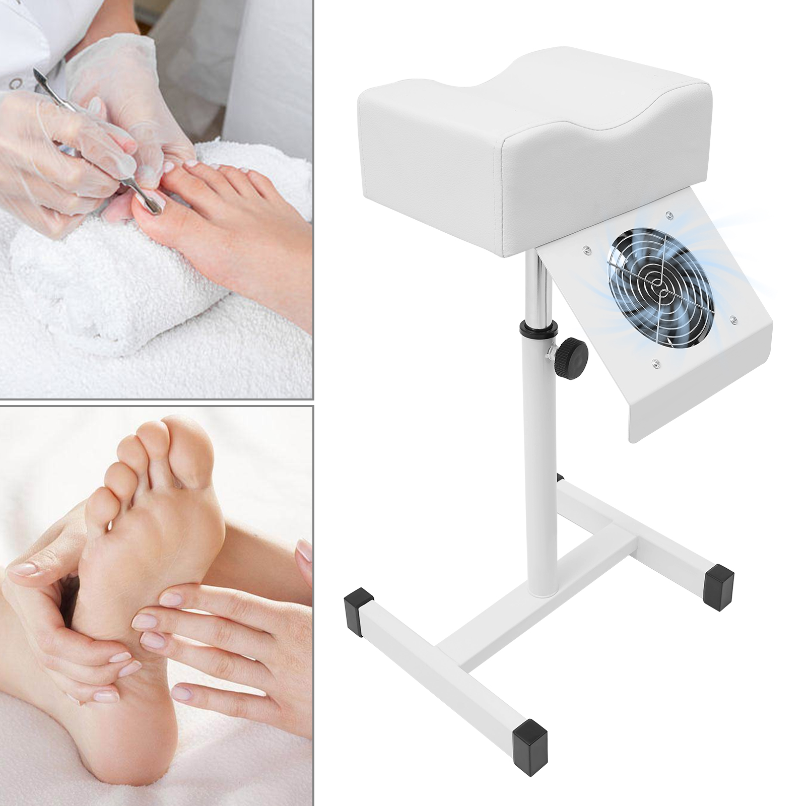 Equipado com aspirador de pó, banco de unhas, cadeira de reparo de pés com altura ajustável de 48-68 cm e cadeira de massagem branca