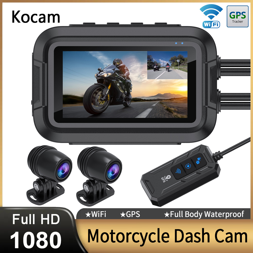 Dual 1080p motocicleta dvr corpo inteiro à prova dwaterproof água moto câmera wifi gps traço cam frente traseira condução gravador de vídeo caixa preta