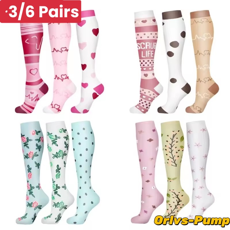 3/6 pares de calcetines de compresión para deportes al aire libre, medias elásticas de compresión para montar, calcetines para piernas con presión de pantorrilla para enfermera, venas varicosas hinchadas
