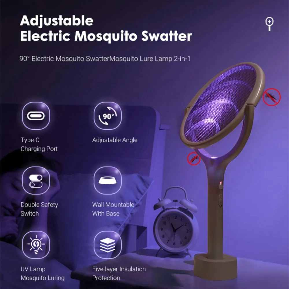 5-in-1 Retractable Extension Poleไฟฟ้ายุงSwat Multi-FunctionalหมุนสุทธิSwatชาร์จUSB Family Campingใช้
