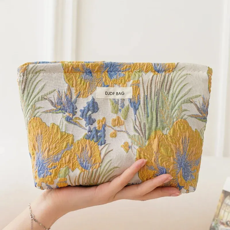 Damen Make-up Tasche Farbe Blumen Leinwand große Kapazität Lippenstift Luftkissen Aufbewahrung tasche Pendler handliche Tasche Reise Kultur beutel