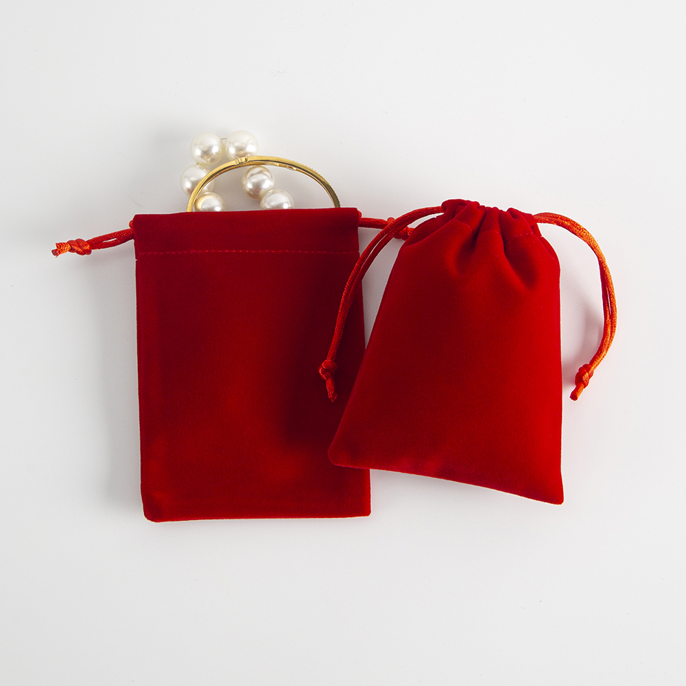 5Pcs Red Thick Jewelry Accessory Velvet Pocuh With Drawstring Travel  Wedding Birthday Party Gift Sachet Packaging Storage Bags