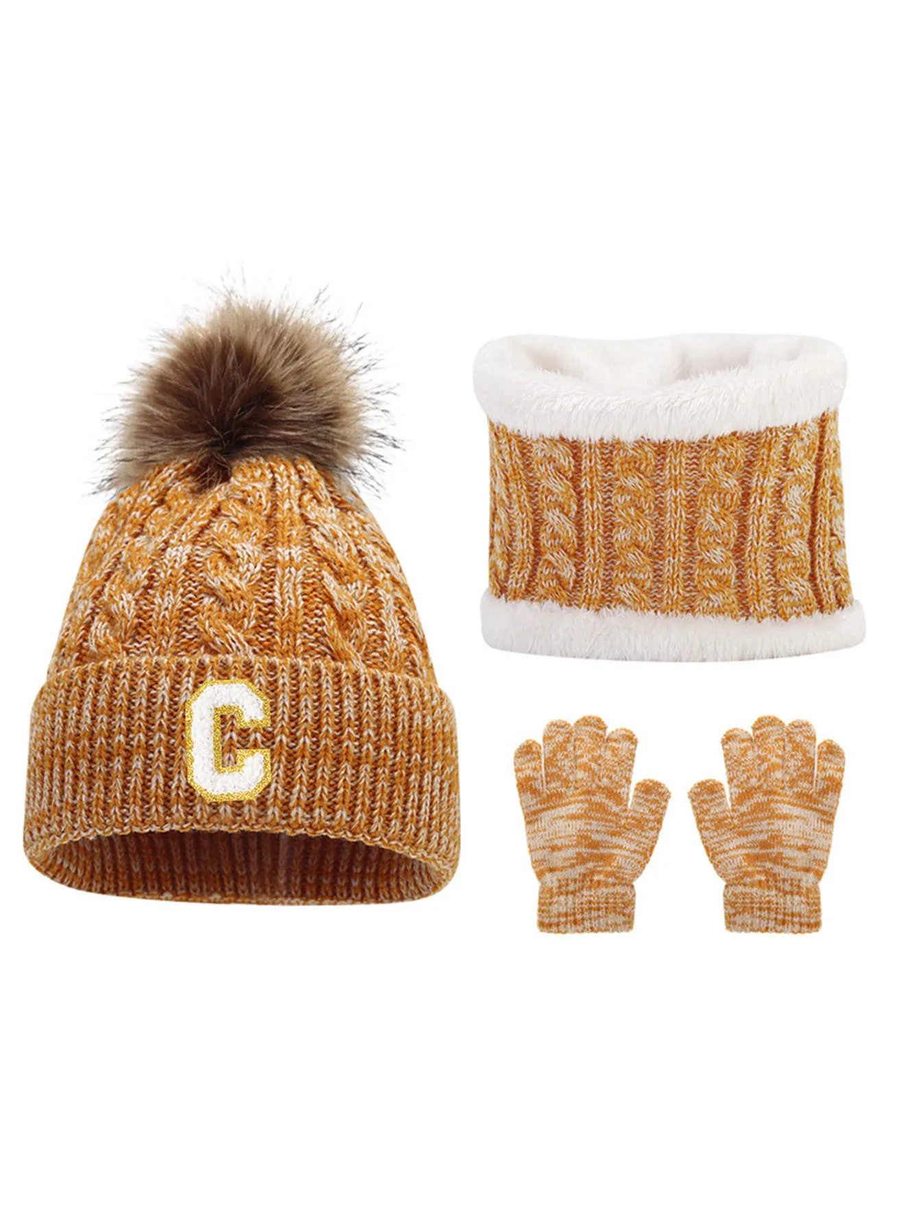 Children's caps, scarves, glove sets and knitted caps marked with letters A to Z for children aged 3 to 12