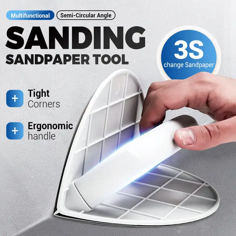 Herramienta de papel de lija de lijado de ángulo Semicircular multifuncional, soporte de papel de lija angular, herramienta de pulido de masilla autoadhesiva de alta gama