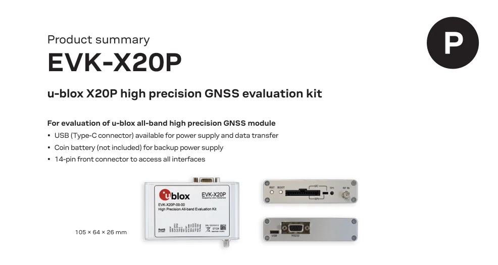 Herramienta de desarrollo U-blox EVK-X20P GNSS/GPS EVK-X20P-00-00 ZED-F9P UM980
