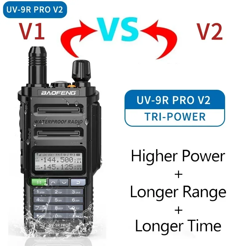 Baofeng UV 9R Pro V2 IP68 Walkie Talkie impermeable Tri-Power tipo C cargador transceptor de doble banda Ham Radio bidireccional Radio marina