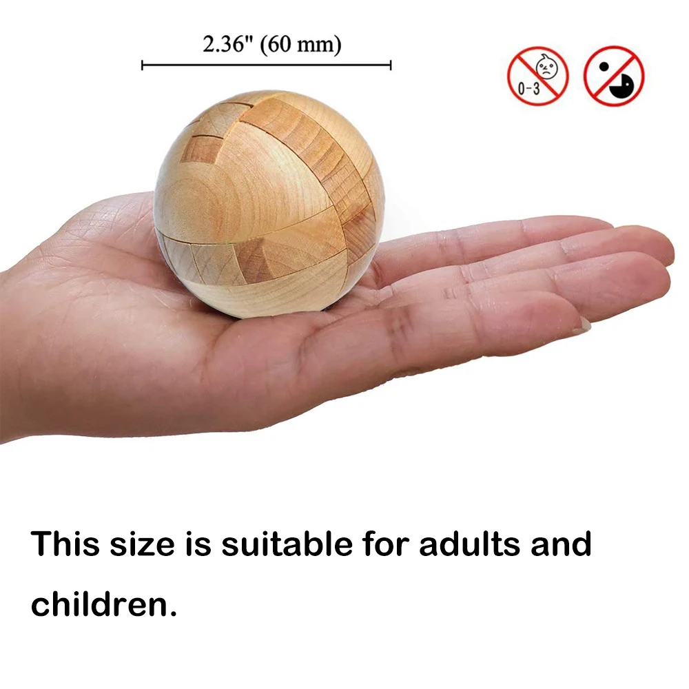 Kongming-Schloss aus Holz, rundes kugelförmiges 3D-Puzzle, Intelligenzspielzeug für Denksportaufgaben, Kugelpuzzles für Erwachsene und Kinder