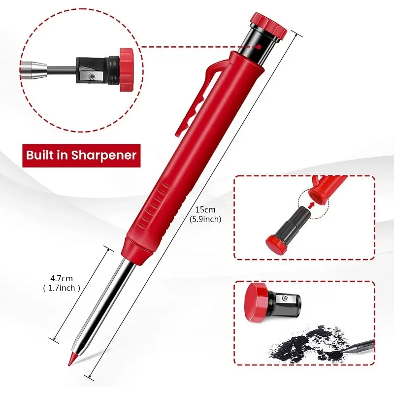 Metal Solid Carpenter Pencil Set with Refill Leads Built-in Sharpener Marker Marking Tool  Sharpener for Carpenter Woodworking